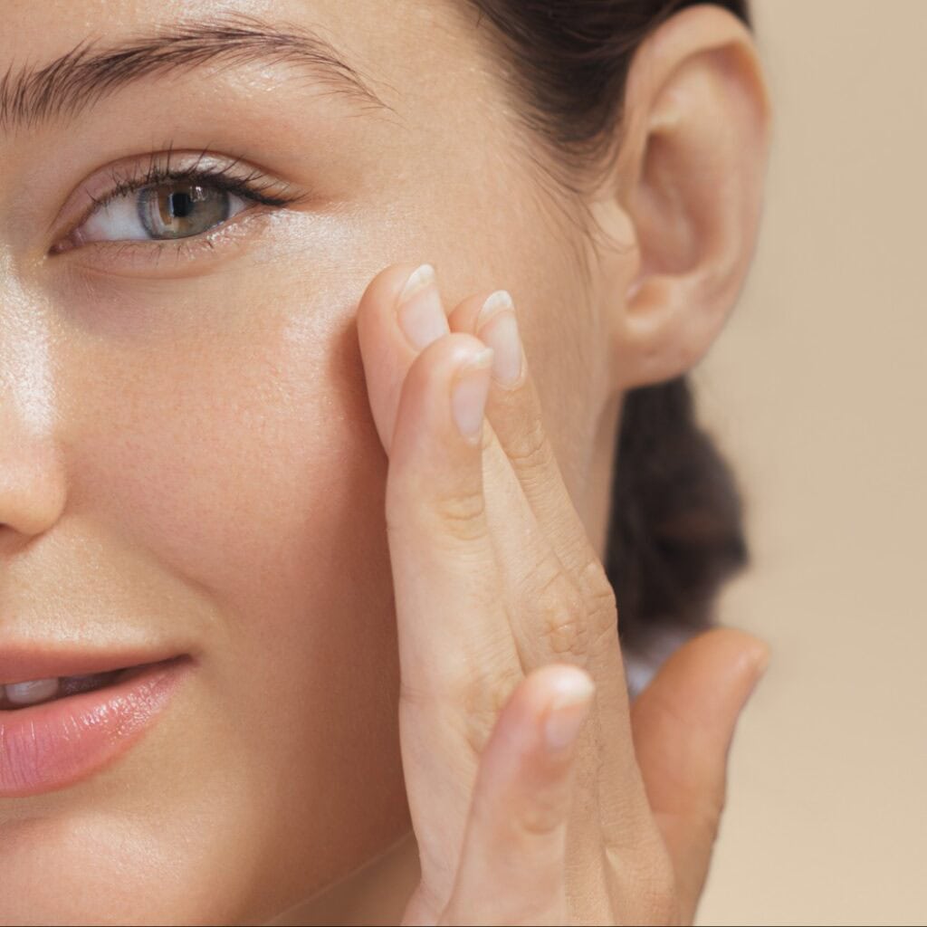 Crop Photo of Cosmetics Skin Care Concept Photo of Close-up Woman Perfect Face with Hydrated Skin